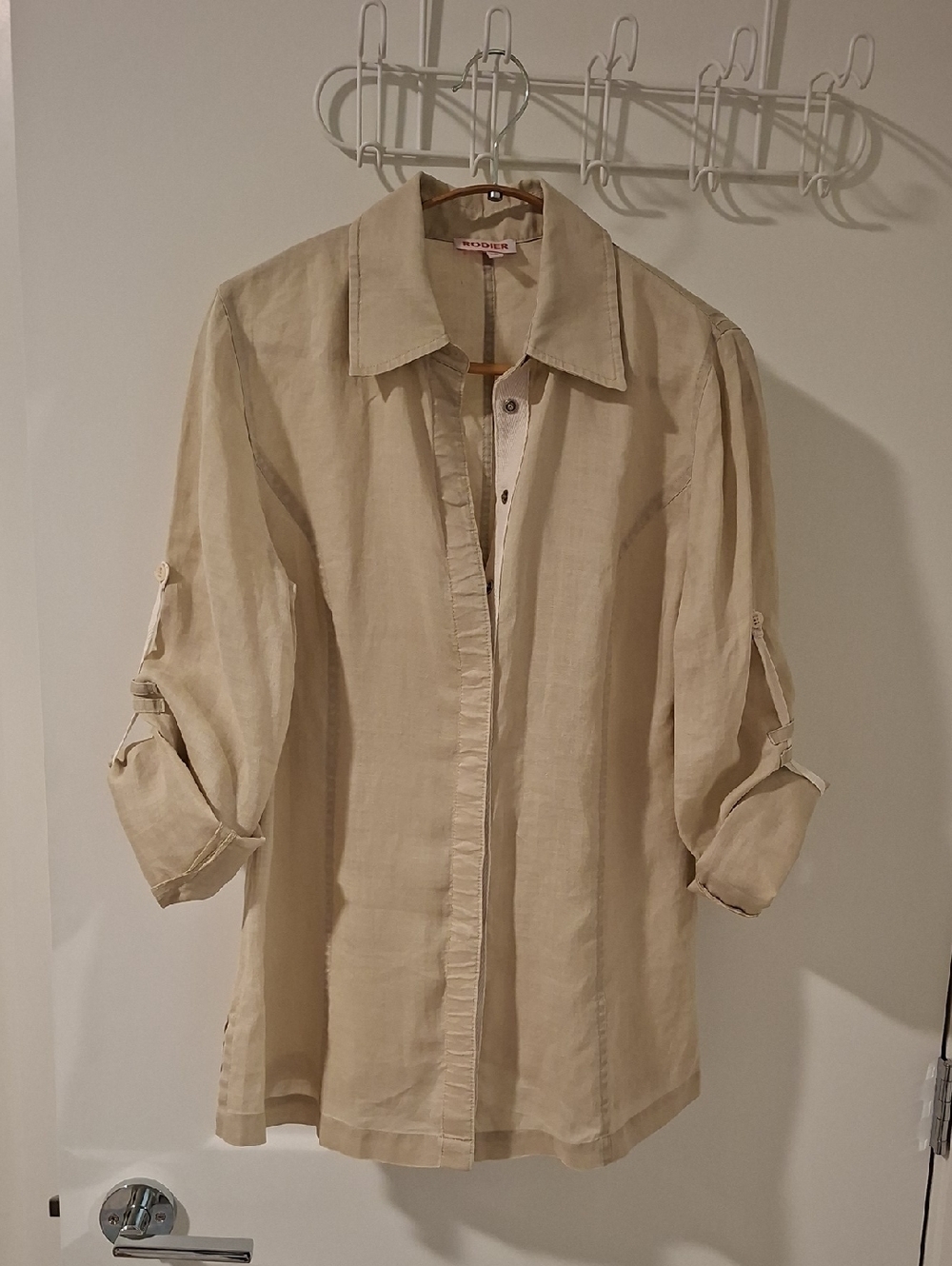 Rodier Beige 100% Ramie Roll-tab Snap-front Button-down Shirt (Size EU 40; US M)